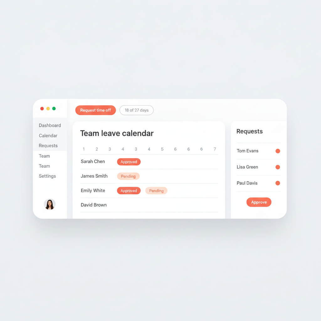 iPCN Time Off team leave calendar, showing approved and pending leave requests